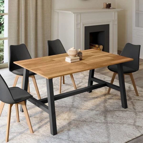 ID MARKET Table à Manger Extensible Rectangle Madeleine 6-12 Personnes Bois Et Métal Noir 160-240 Cm