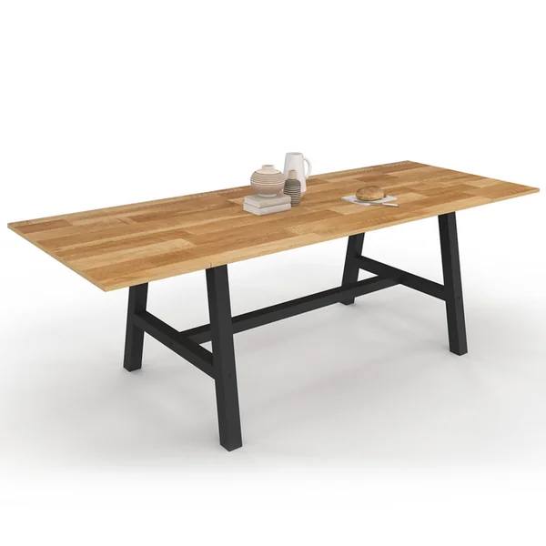 ID MARKET Table à Manger Extensible Rectangle Madeleine 6-12 Personnes Bois Et Métal Noir 160-240 Cm