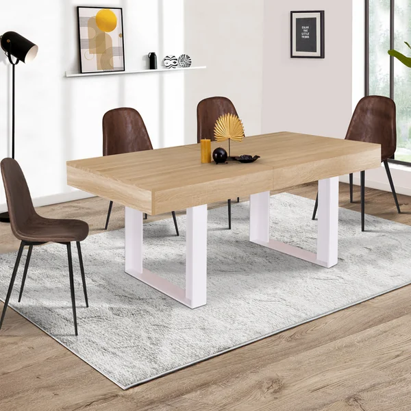 ID MARKET Table à Manger Extensible Rectangle Phoenix 4-8 Personnes Bois Et Blanc 160-200 Cm