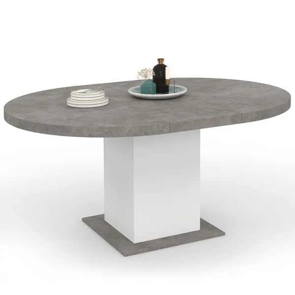ID MARKET Table à Manger Extensible Ronde Eden 4-8 Personnes Béton Et Blanc 120-160 Cm