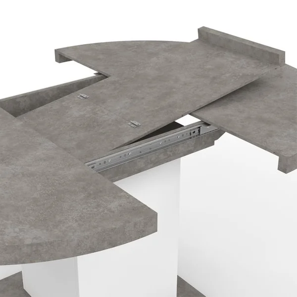 ID MARKET Table à Manger Extensible Ronde Eden 4-8 Personnes Béton Et Blanc 120-160 Cm