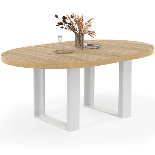 ID MARKET Table à Manger Extensible Ronde Phoenix 4-6 Personnes Bois Et Blanc 110-150 Cm