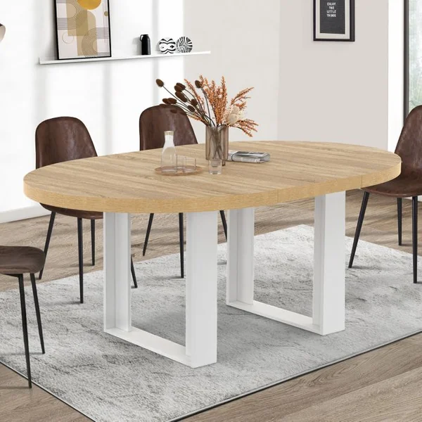 ID MARKET Table à Manger Extensible Ronde Phoenix 4-6 Personnes Bois Et Blanc 110-150 Cm