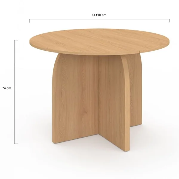 ID MARKET Table à Manger Fixe Japandi Ronde Edith 6 Personnes Bois Effet Hêtre 110 Cm