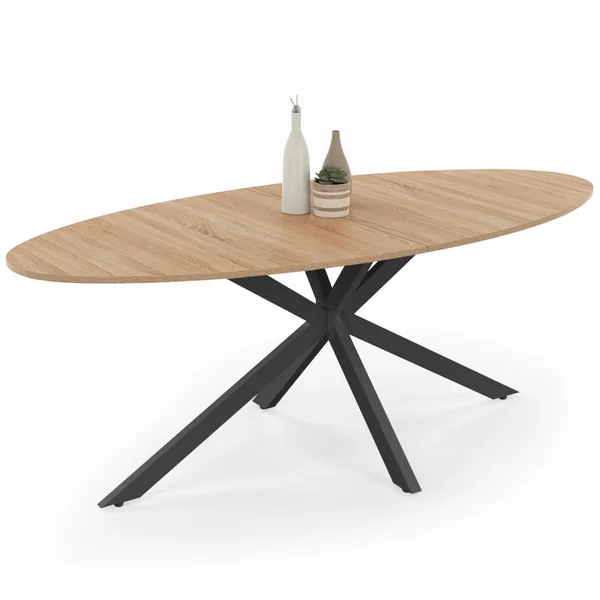 ID MARKET Table à Manger Ovale Alix 10 Personnes Pied Araignée Bois Et Noir 200 Cm