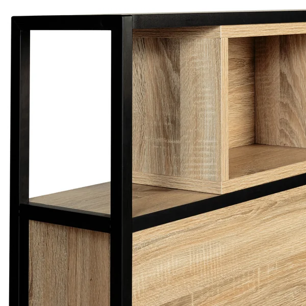 ID MARKET Tête De Lit Sur Pied Detroit 145 Cm Bois Et Métal Noir Design Industriel
