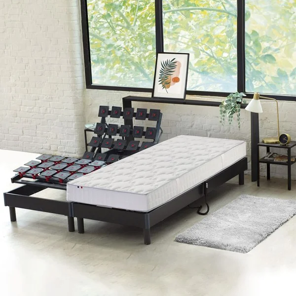 IDLITERIE Lit Electrique Matelas Latex 5 Zones Sommier 2x80x200 Avec Reglage Fermete Partout