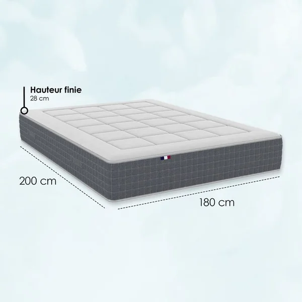 IDLITERIE Matelas Ressorts 180x200 cm MAX 7 Zones Epaisseur 28 cm