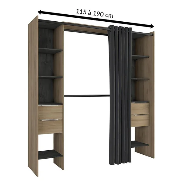 Kit dressing extensible L. 115-190 cm DANA imitation chêne et noir