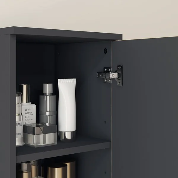 KLEANKIN Meuble Colonne Salle De Bain Style Cosy Anthracite Aspect Bois