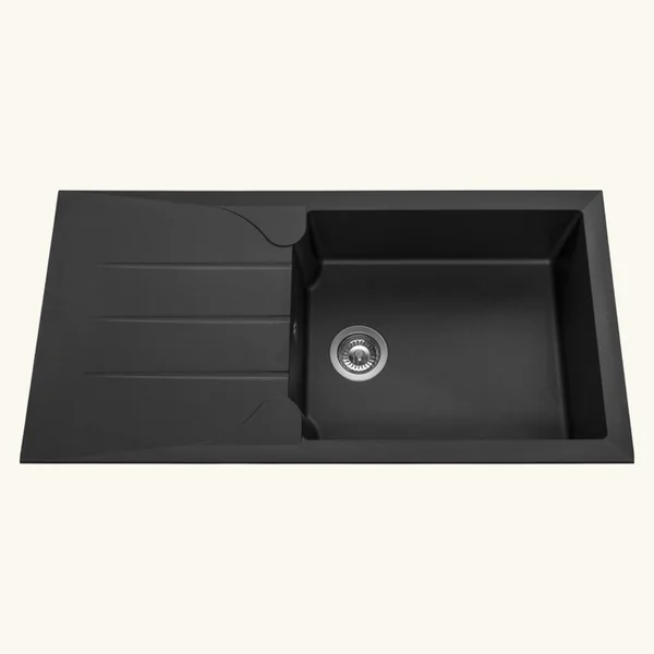 KUMBAD Évier De Synthèse Noir Moucheté Tunia 1 Grand Bac 1 Égouttoir 970x480mm