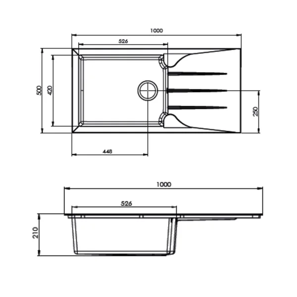 KUMBAD Évier De Synthèse Noir Moucheté Tunia 1 Grand Bac 1 Égouttoir 970x480mm