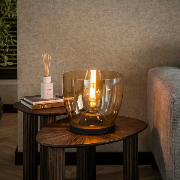 Lampe de salon moderne avec vasque en verre ambré 27 cm NIAGARA