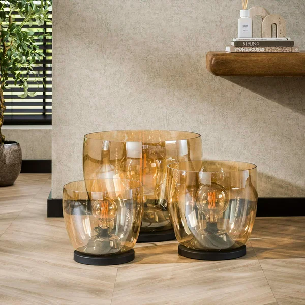 Lampe de salon moderne avec vasque en verre ambré 27 cm NIAGARA