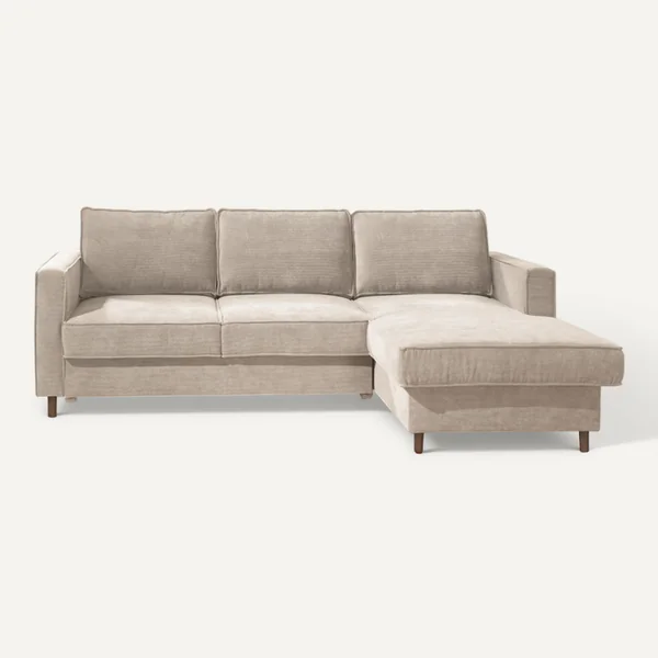 LISA DESIGN Canapé Angle Droit Convertible 4 Places Jake En Velours Côtelé Beige