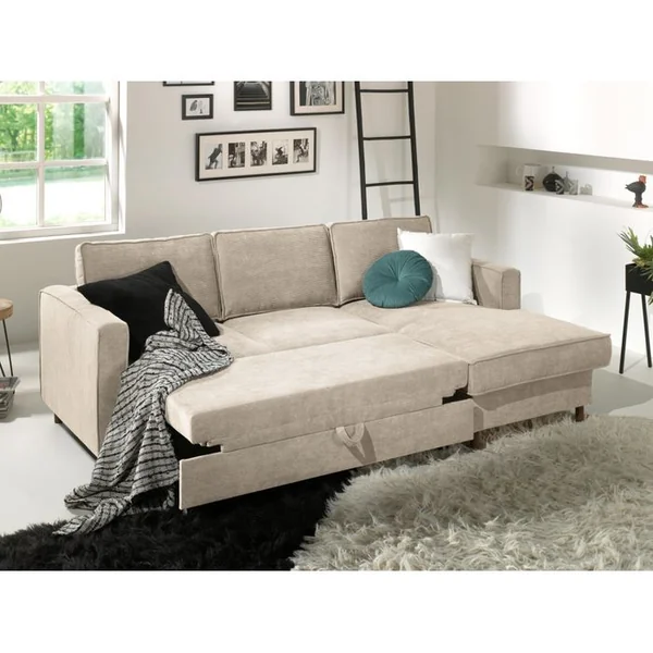 LISA DESIGN Canapé Angle Droit Convertible 4 Places Jake En Velours Côtelé Beige