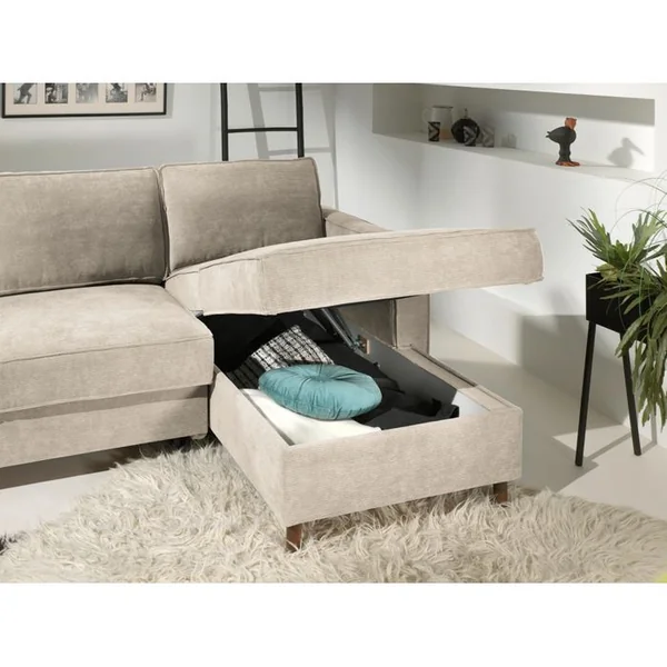 LISA DESIGN Canapé Angle Droit Convertible 4 Places Jake En Velours Côtelé Beige