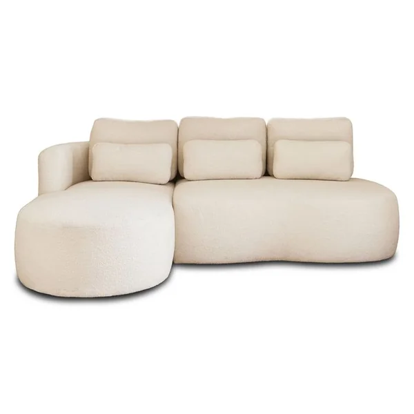 LISA DESIGN Canapé Angle Gauche Convertible 4 Places Mahina En Tissu Bouclette Beige