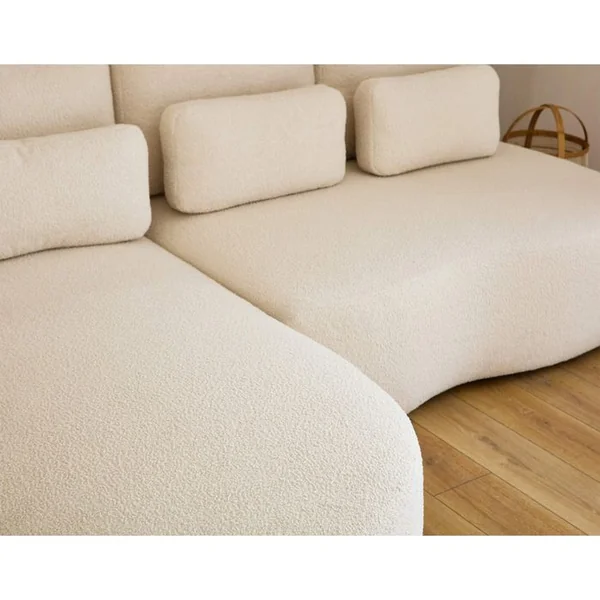 LISA DESIGN Canapé Angle Gauche Convertible 4 Places Mahina En Tissu Bouclette Beige