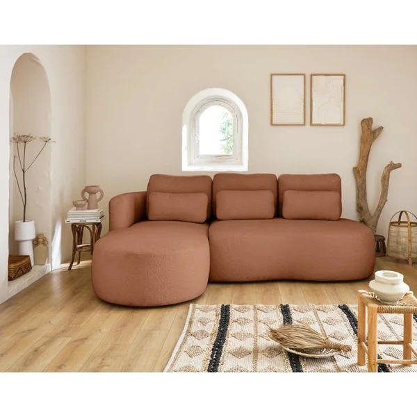 LISA DESIGN Canapé Angle Gauche Convertible 4 Places Mahina En Tissu Bouclette Rouille
