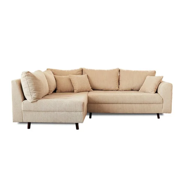 LISA DESIGN Canapé Angle Gauche Convertible 4 Places Rune En Velours Côtelé Beige