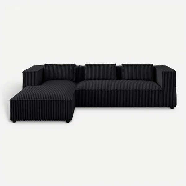LISA DESIGN Canapé Angle Gauche Convertible 4 Places Stella En Velours Grosses Côtes Noir