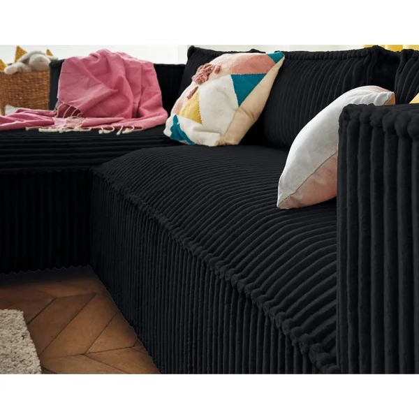 LISA DESIGN Canapé Angle Gauche Convertible 4 Places Stella En Velours Grosses Côtes Noir