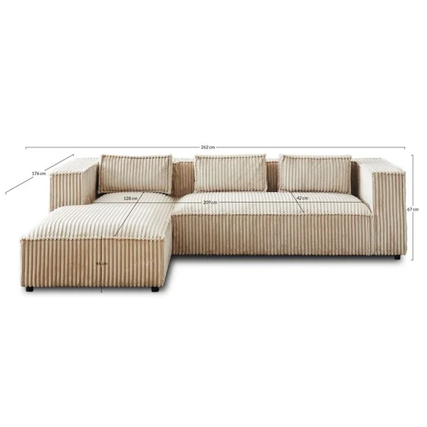LISA DESIGN Canapé Angle Gauche Convertible 4 Places Stella En Velours Grosses Côtes Noir