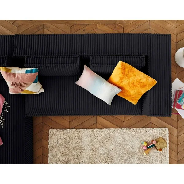 LISA DESIGN Canapé Angle Gauche Convertible 4 Places Stella En Velours Grosses Côtes Noir