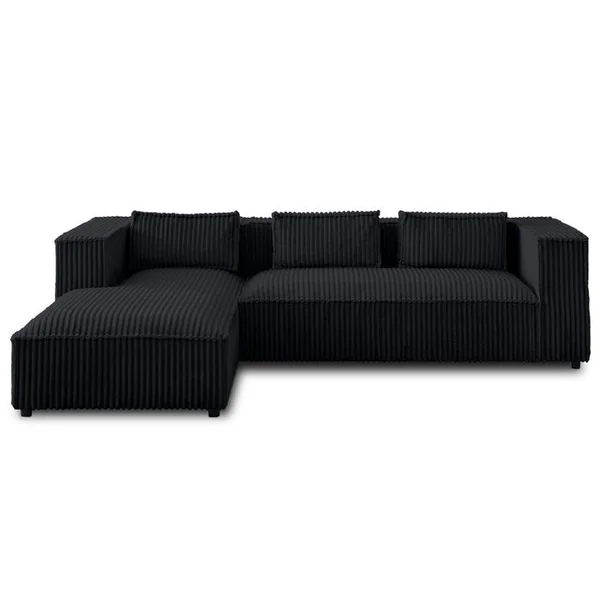 LISA DESIGN Canapé Angle Gauche Convertible 4 Places Stella En Velours Grosses Côtes Noir