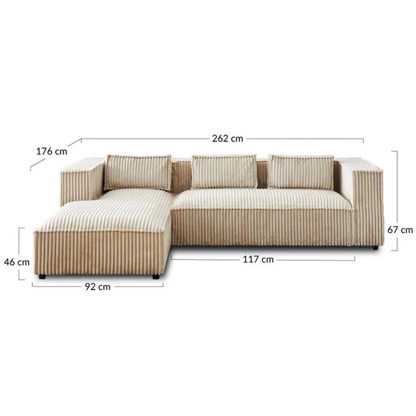 LISA DESIGN Canapé Angle Gauche Convertible 4 Places Stella En Velours Grosses Côtes Noir