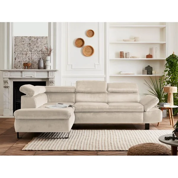 LISA DESIGN Canapé Angle Gauche Convertible 5 Places Nairobi En Velours Beige