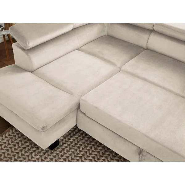 LISA DESIGN Canapé Angle Gauche Convertible 5 Places Nairobi En Velours Beige