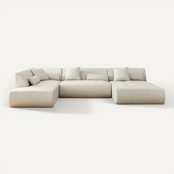 LISA DESIGN Canapé Angle Gauche Convertible 7 Places Onyx En Tissu Beige