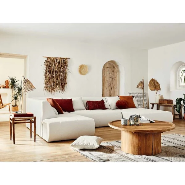 LISA DESIGN Canapé Angle Gauche Convertible 7 Places Onyx En Tissu Beige