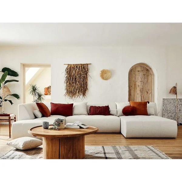 LISA DESIGN Canapé Angle Gauche Convertible 7 Places Onyx En Tissu Beige