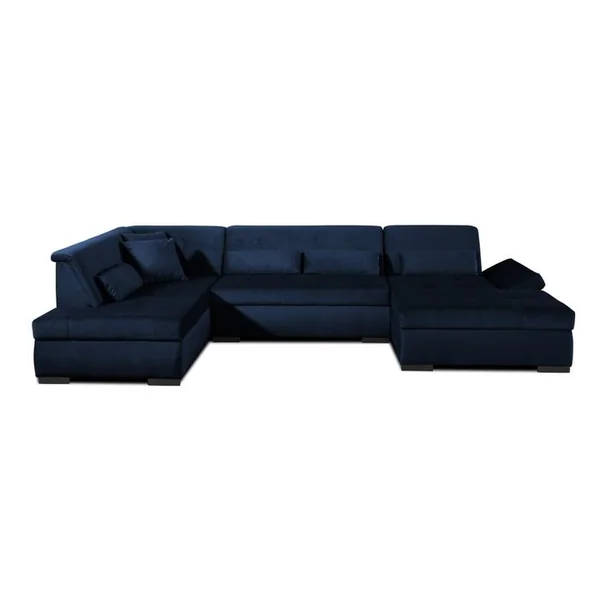 LISA DESIGN Canapé Angle Gauche Convertible 7 Places Vermont En Velours Bleu Nuit