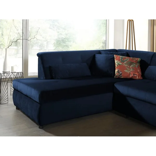 LISA DESIGN Canapé Angle Gauche Convertible 7 Places Vermont En Velours Bleu Nuit