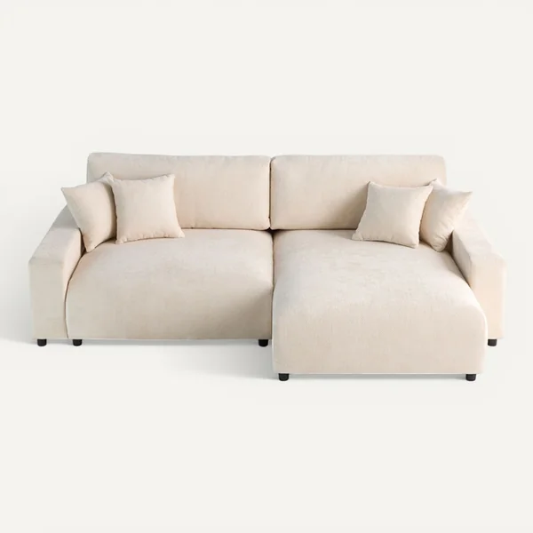 LISA DESIGN Canapé Angle Réversible Convertible 4 Places Pivoine En Velours Texturé Beige