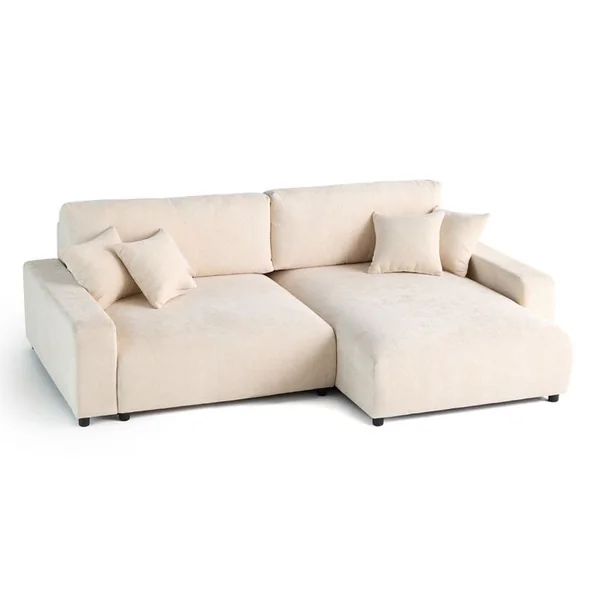 LISA DESIGN Canapé Angle Réversible Convertible 4 Places Pivoine En Velours Texturé Beige