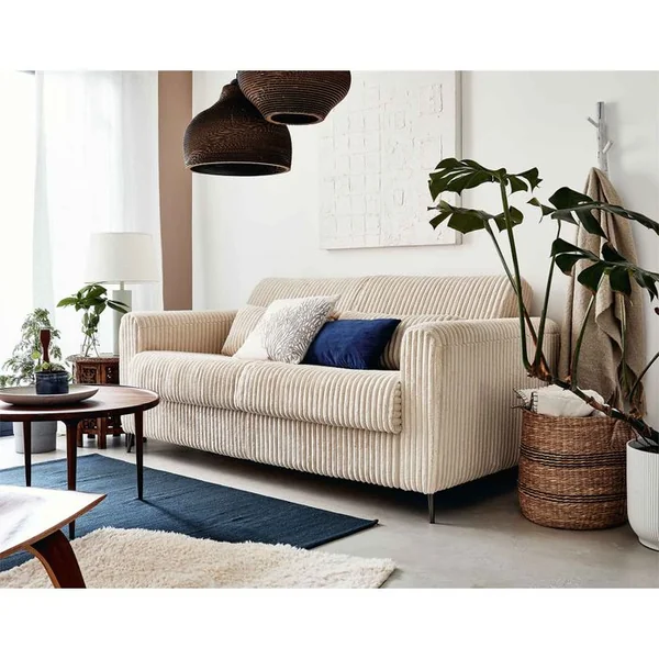 LISA DESIGN Canapé Convertible 3 Places Owen En Velours Grosses Côtes Beige