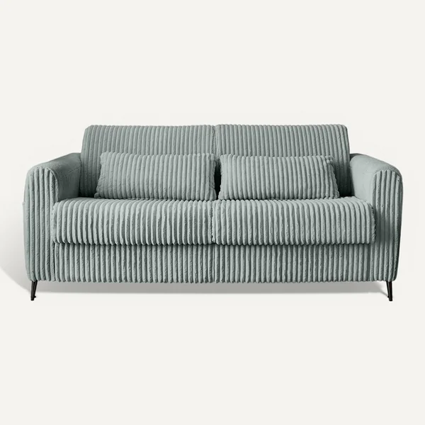 LISA DESIGN Canapé Convertible 3 Places Owen En Velours Grosses Côtes Bleu
