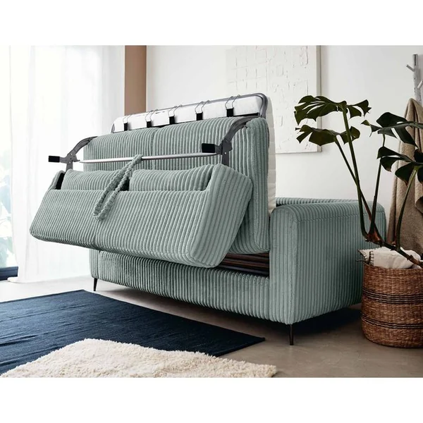 LISA DESIGN Canapé Convertible 3 Places Owen En Velours Grosses Côtes Bleu