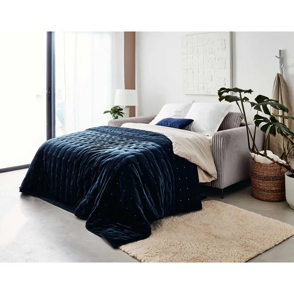 LISA DESIGN Canapé Convertible 3 Places Owen En Velours Grosses Côtes Gris Clair