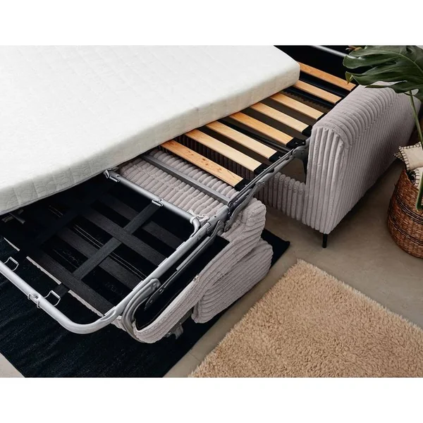 LISA DESIGN Canapé Convertible 3 Places Owen En Velours Grosses Côtes Gris Clair