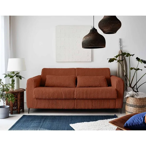 LISA DESIGN Canapé Convertible 3 Places Owen En Velours Grosses Côtes Terracotta