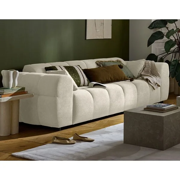 LISA DESIGN Canapé Convertible 3 Places Ray En Tissu Texturé Beige