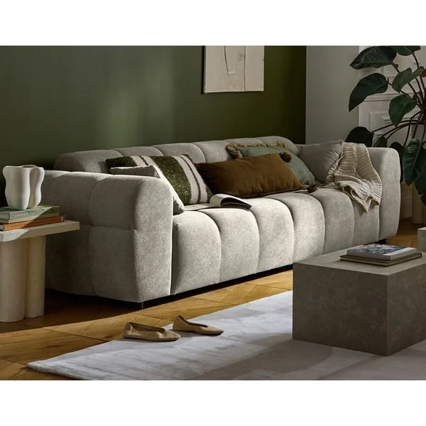 LISA DESIGN Canapé Convertible 3 Places Ray En Tissu Texturé Gris