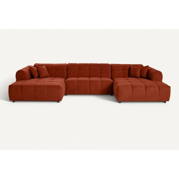 LISA DESIGN Canapé En U Convertible 7 Places Ray En Tissu Texturé Rouge