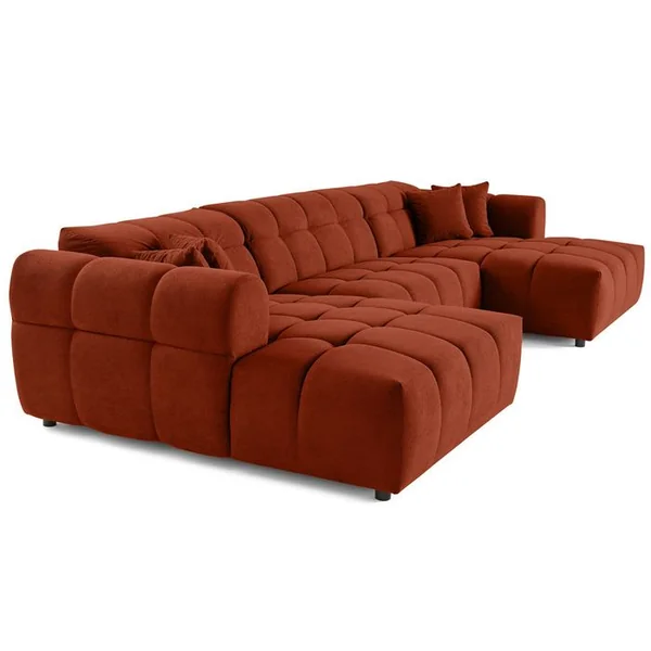 LISA DESIGN Canapé En U Convertible 7 Places Ray En Tissu Texturé Rouge